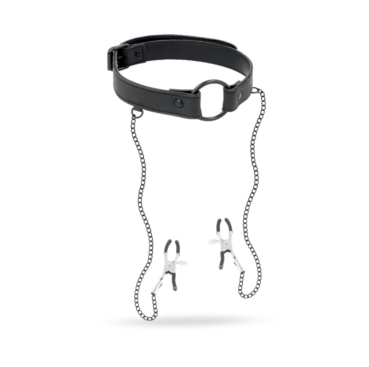 JCW Pleasure O Ring Gag with Nipple Clamps