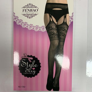 FenBao Stockings 1762 Black Pattern with Garter