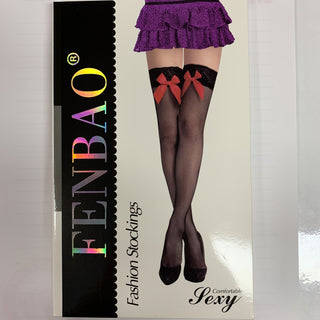 FenBao Stockings 5821 Black with Red Bow