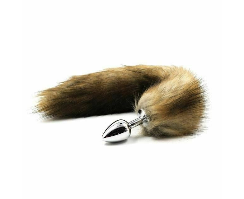 Fox Tail Brown White Tip Metal Silver Plug
