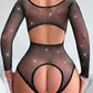 JCW 7203 Rhinestone Body Stocking Sheer Black