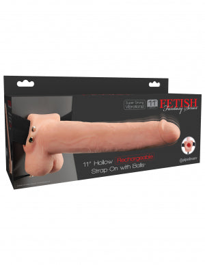 Fetish Fantasy 11" Hollow Rechargeable Strap On with Balls