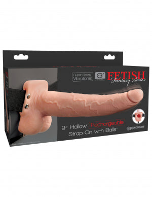 Fetish Fantasy 9" Hollow Rechargeable Strap On with Balls