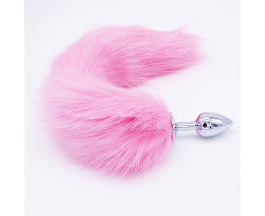 Fox Tail Pale Pink Metal Silver Plug